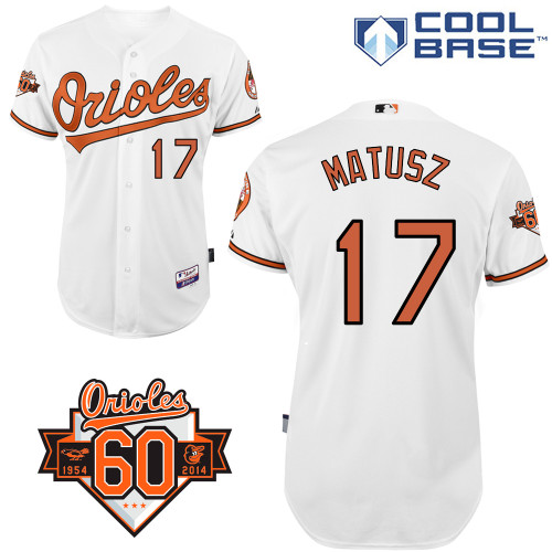 Brian Matusz #17 MLB Jersey-Baltimore Orioles Men's Authentic Home White Cool Base/Commemorative 60th Anniversary Patch Baseball Jersey